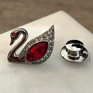 Swarovski Red & White Crystal Swan Tie Tack Lapel Pin #7 gorgeous!